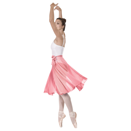 Female Full Circle Ballet Skirt With Scarf Tie, Mousseline, Flamingo