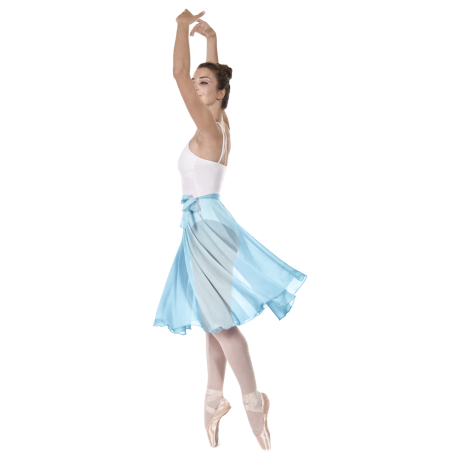 Female Full Circle Ballet Skirt With Scarf Tie, Mousseline, Ciprian Blue