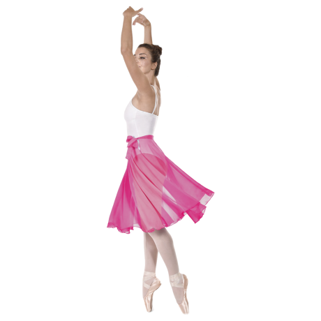 Female Full Circle Ballet Skirt With Scarf Tie, Mousseline, Fuchsia