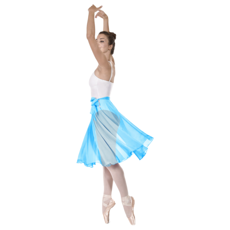 Female Full Circle Ballet Skirt With Scarf Tie, Mousseline, Turchese