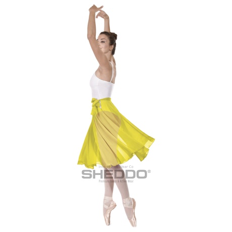 Female Full Circle Ballet Skirt With Scarf Tie, Mousseline, Lemon Yellow