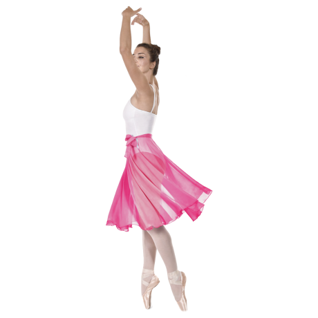 Female Full Circle Ballet Skirt With Scarf Tie, Mousseline, Watermelon Pink