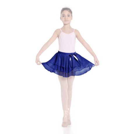 Girls Ruffle Skirt Elasticated Waistband & Bow Ribbon, Mousseline, Blue Navy
