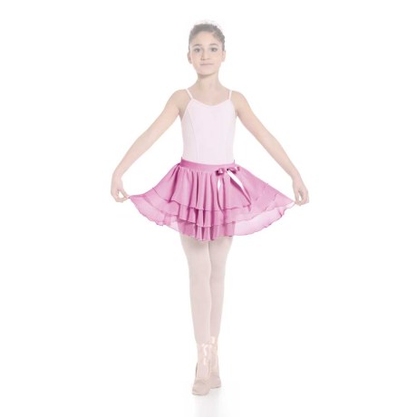 Girls Ruffle Skirt Elasticated Waistband & Bow Ribbon, Mousseline, Cameo