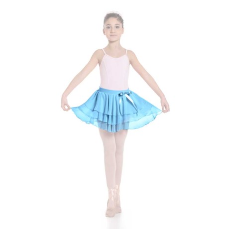 Girls Ruffle Skirt Elasticated Waistband & Bow Ribbon, Mousseline, Ciprian Blue