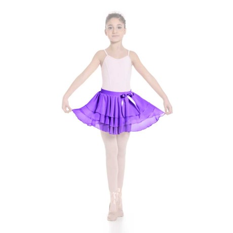 Girls Ruffle Skirt Elasticated Waistband & Bow Ribbon, Mousseline, Purple