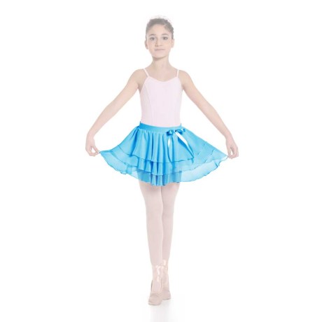Girls Ruffle Skirt Elasticated Waistband & Bow Ribbon, Mousseline, Turchese