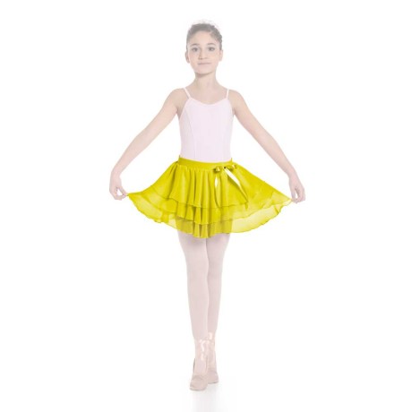 Girls Ruffle Skirt Elasticated Waistband & Bow Ribbon, Mousseline, Yellow