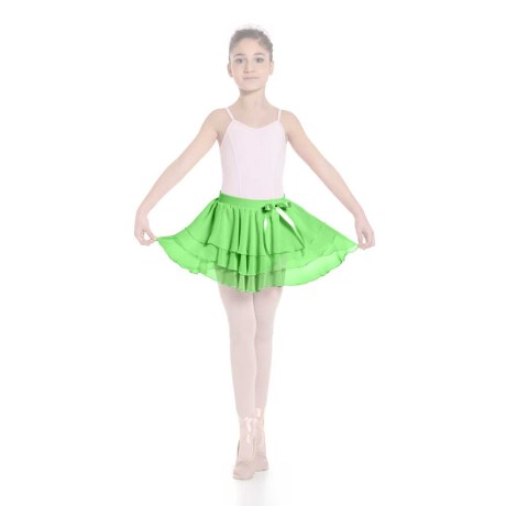 Girls Ruffle Skirt Elasticated Waistband & Bow Ribbon, Mousseline, Kiwi