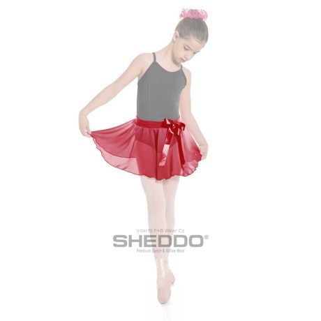Girls Ballet Skirt Elasticated Waistband & Bow Ribbon, Mousseline, Red