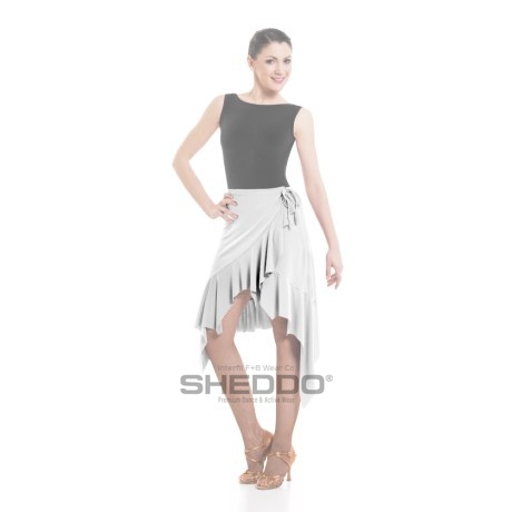 Female Crossover Asymmetric Double Pointed Skirt With Ruffle Hem, Super Jersey White