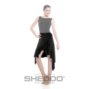 Female Crossover Asymmetric Double Pointed Skirt With Ruffle Hem, Meryl Black