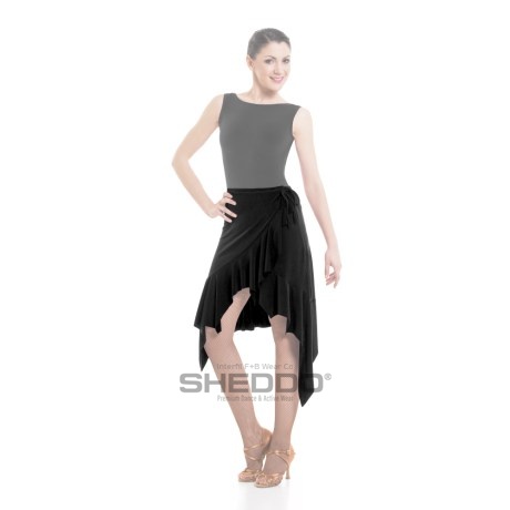Female Crossover Asymmetric Double Pointed Skirt With Ruffle Hem, Meryl Black