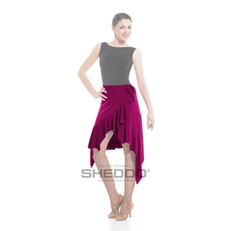 Female Crossover Asymmetric Double Pointed Skirt With Ruffle Hem, Super Jersey Fuchsia