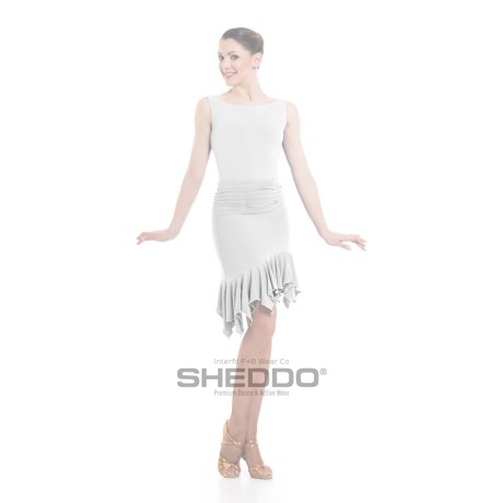 Female Skirt With Gathered Yoke &#38; Asymmetric Ruffle At Hem, Super Jersey White