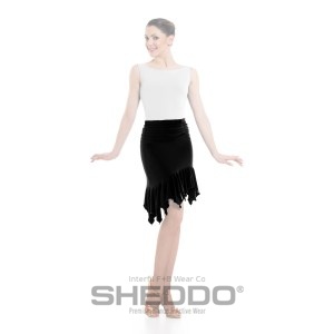 Female Skirt With Gathered Yoke & Asymmetric Ruffle At Hem, Meryl Black