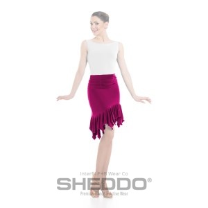 Female Skirt With Gathered Yoke &#38; Asymmetric Ruffle At Hem, Super Jersey Fuchsia