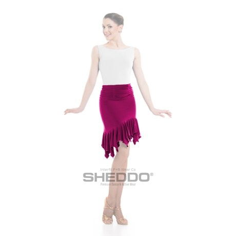 Female Skirt With Gathered Yoke &#38; Asymmetric Ruffle At Hem, Super Jersey Fuchsia