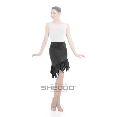 Female Skirt With Gathered Yoke &#38; Asymmetric Ruffle At Hem, Super Jersey Carbon