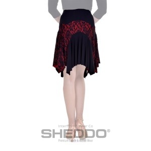 Female Ruffled Skirt With Elasticated Waist & Lace Details, Super Jersey Black Red