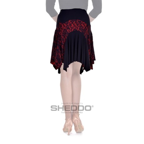 Female Ruffled Skirt With Elasticated Waist & Lace Details, Super Jersey Black Red