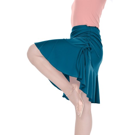 Female Skirt With Yoke & Side Adjustable Drawnstring, Super Jersey Petrol