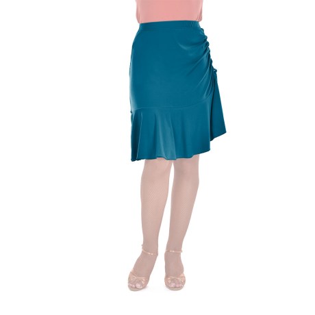 Female Skirt With Yoke & Side Adjustable Drawnstring, Super Jersey Petrol
