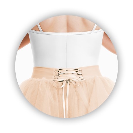 Female Romantic Tutu Criss-Cross Drawstring Back 4 Long 70cm, Tulle Nude Beige