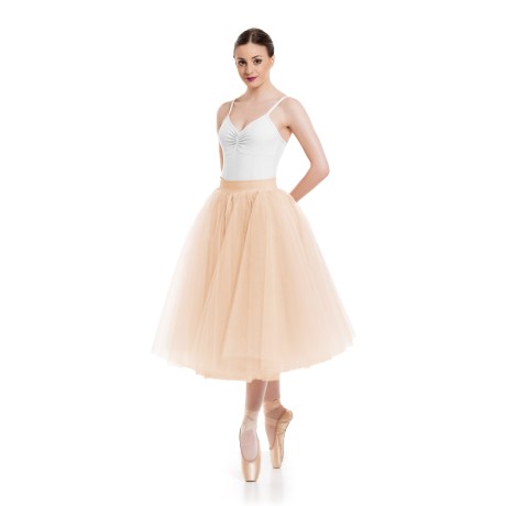Female Romantic Tutu Criss-Cross Drawstring Back 4 Long 70cm, Tulle Nude Beige