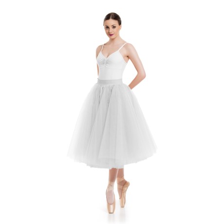 Female Romantic Tutu Criss-Cross Drawstring Back 4 Long 70cm, Tulle Silver