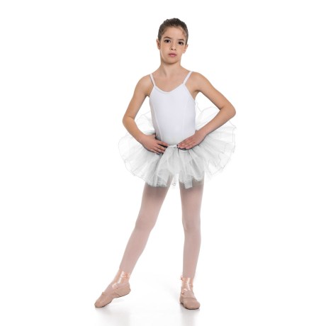 Girls 5 Layered Tutu Skirt With Elasticated Waist &#38; Silver Hemming, White