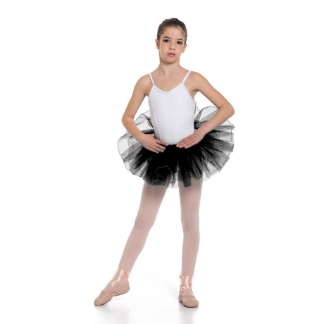 Girls 5 Layered Tutu Skirt With Elasticated Waist &#38; Silver Hemming, Black