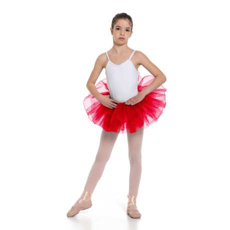 Girls 5 Layered Tutu Skirt With Elasticated Waist &#38; Silver Hemming, Red