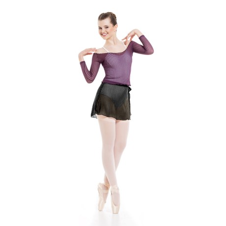 Female See - Though Warm Up Ballet Skirt With Scarf Tie, Black