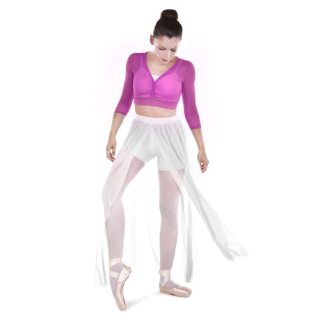 Female 3/4 Sleeved V-Neck Mesh Top, Tulle Stretch