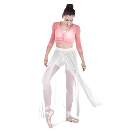 Female 3/4 Sleeved V-Neck Mesh Top, Tulle Stretch