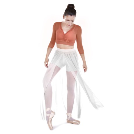 Female 3/4 Sleeved V-Neck Mesh Top, Tulle Stretch