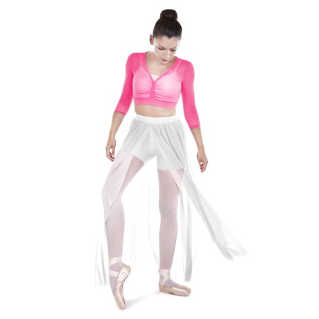 Female 3/4 Sleeved V-Neck Mesh Top, Tulle Stretch