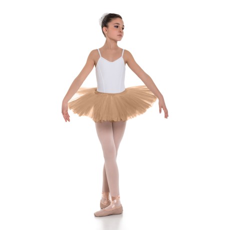 Girls Double Layered Waistband Classic Tutu Skirt, Nude Beige