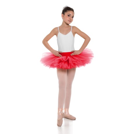 Girls Double Layered Classic Tutu Skirt with Waistband Knicker | 6 Layers, Lycra Tulle Red