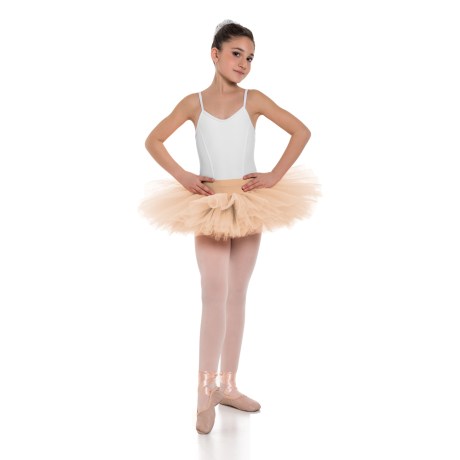 Girls Double Layered Classic Tutu Skirt with Waistband Knicker | 6 Layers, Lycra Tulle Nude Beige